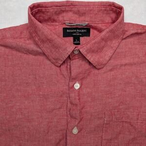 Banana Republic Men's Linen Slim Fit Short Sleeve Button Down Shirt - Large Red